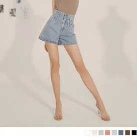 HIGH WAIST COTTON A-LINE WIDE LEG SHORTS