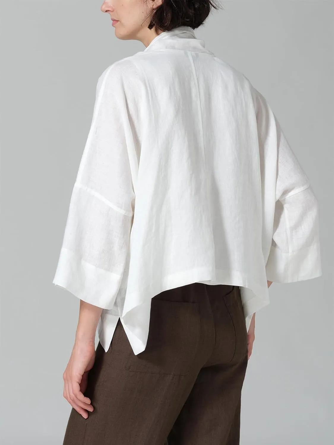 IDEALSANXUN Linen Summer Cardigans for Women Lightweight 3/4 Sleeve Shrugs Blazer Jackets Kimono Dress Cover Up Tops