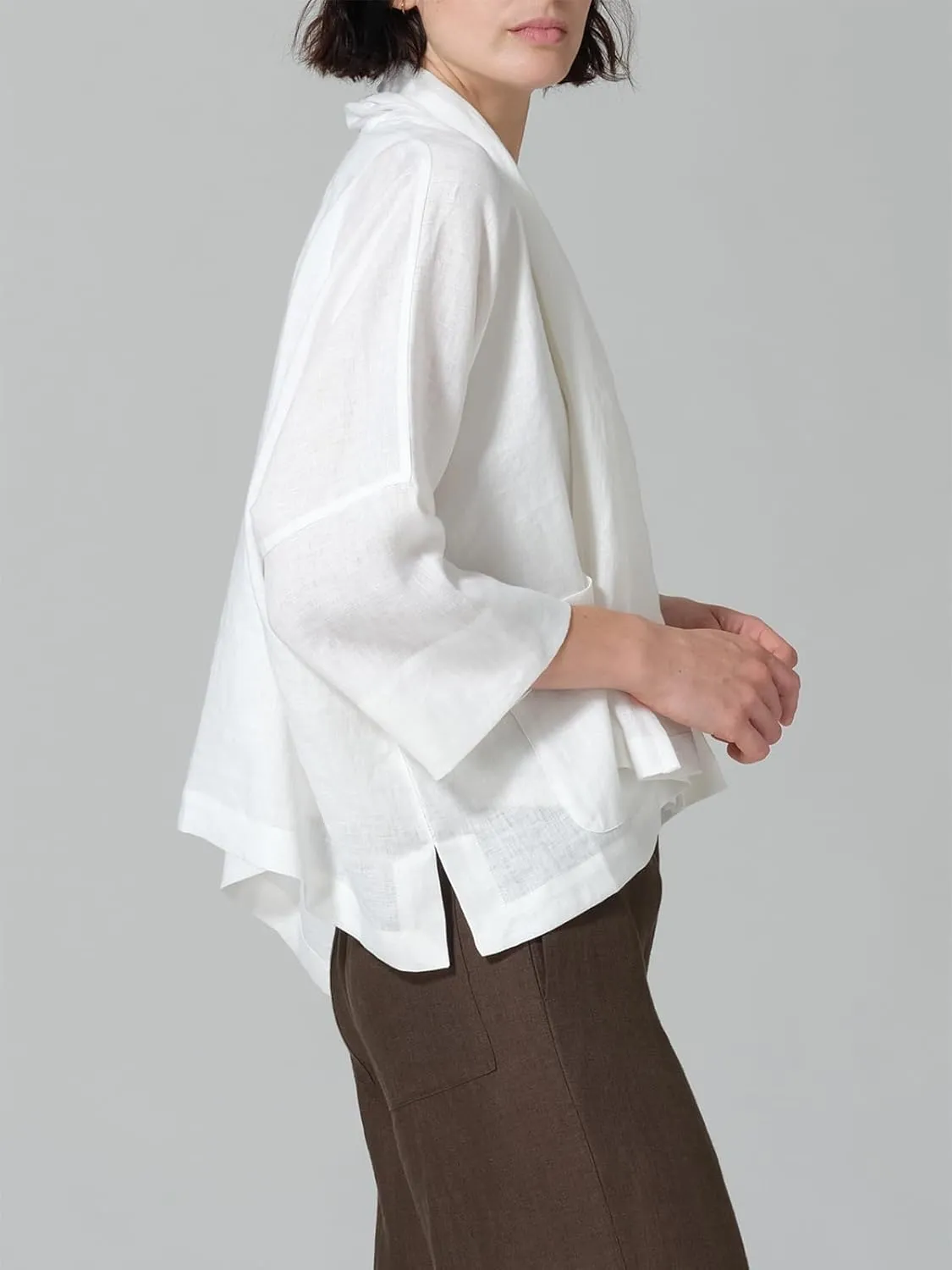 IDEALSANXUN Linen Summer Cardigans for Women Lightweight 3/4 Sleeve Shrugs Blazer Jackets Kimono Dress Cover Up Tops