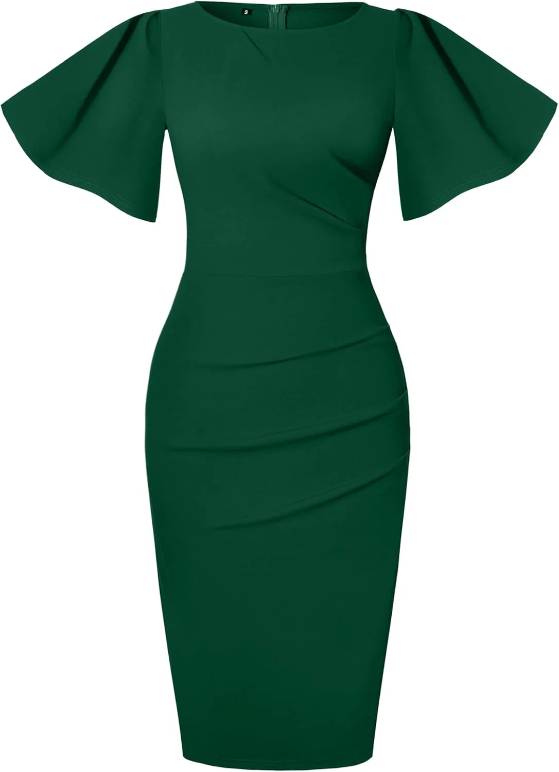 IHOT 2024 Women's Vintage Ruffle Short Sleeve Ruched Bodycon Cocktail Party Work Dress