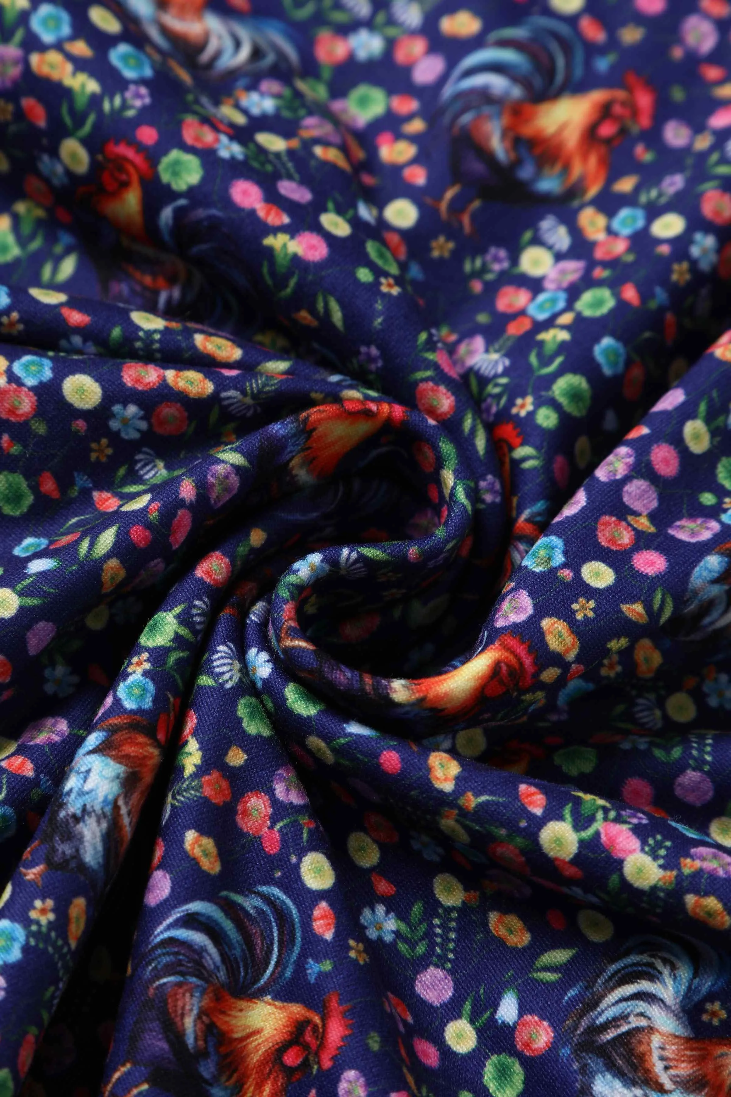 Janice Purple Sleeved Tea Dress in Rooster Floral Print