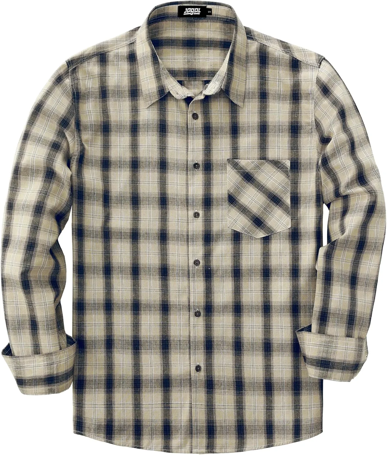 JOGAL Long Sleeve Shirts for Men Plaid Button Down Shirt Mens Casual Cotton Button Up Pocket Shirt
