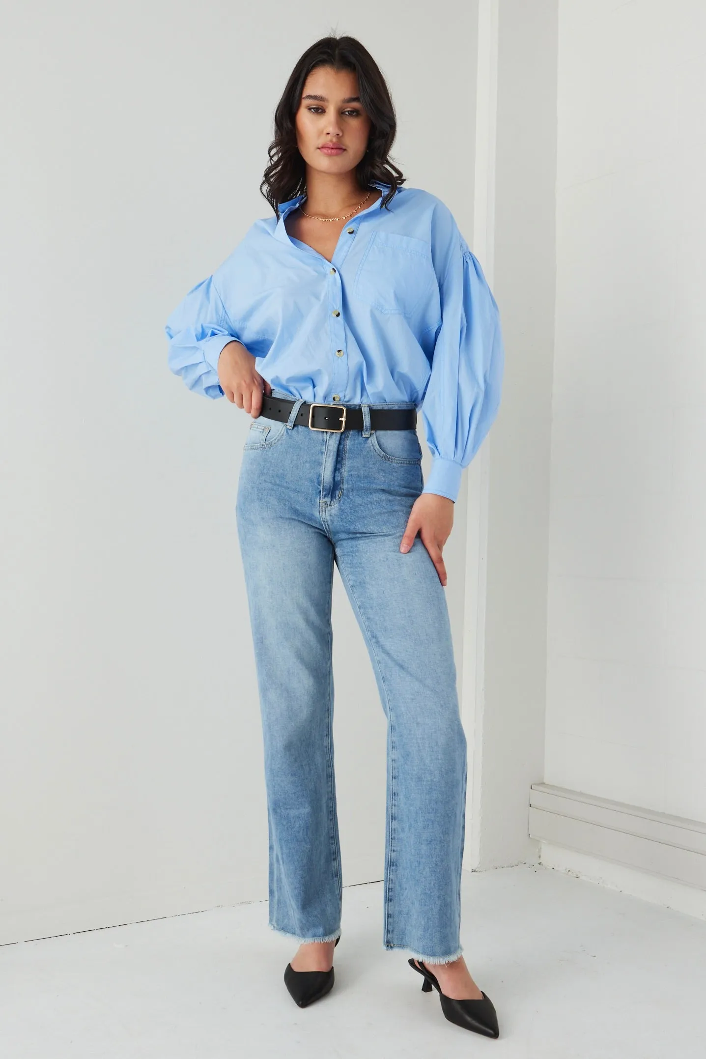 Juniper Mid Blue High Waist Wide Leg Jean