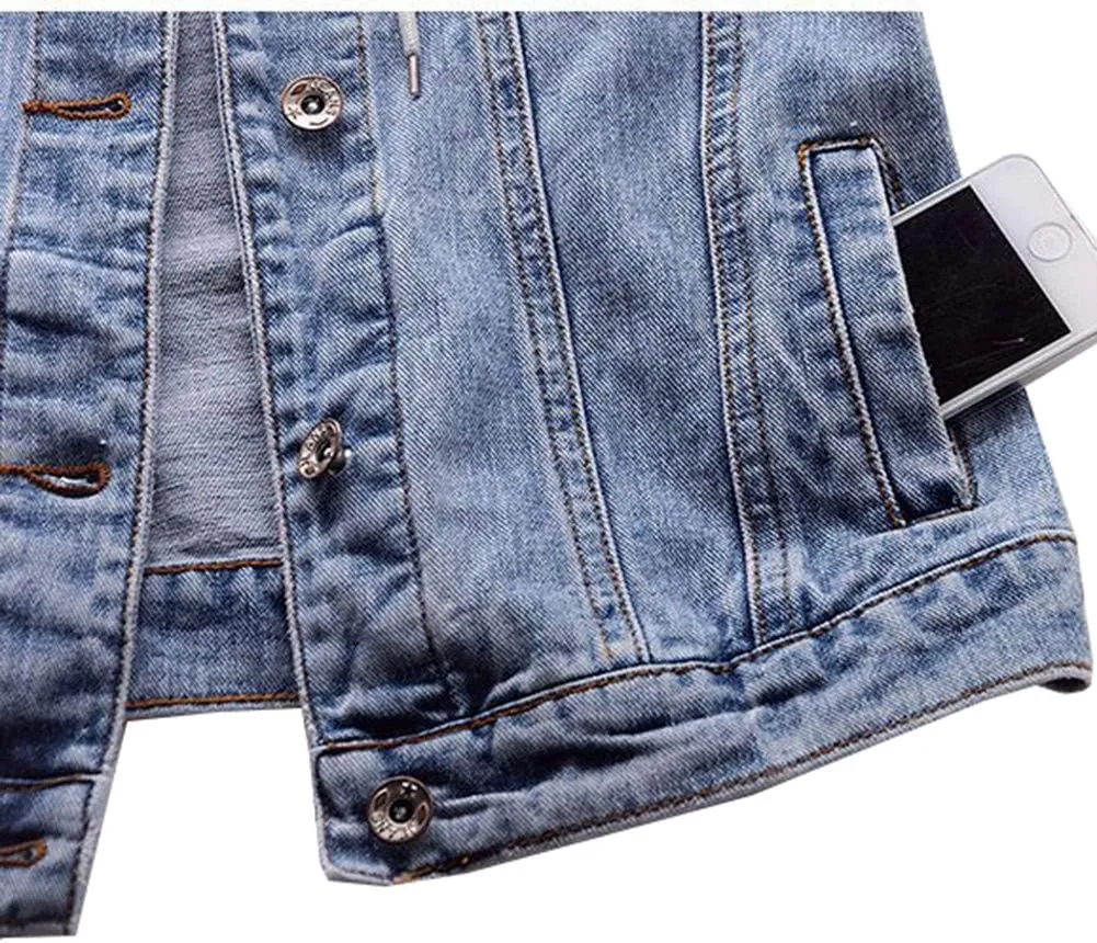 Kedera Women's Distressed Sleeveless Denim Vest with Detachable Hoodie