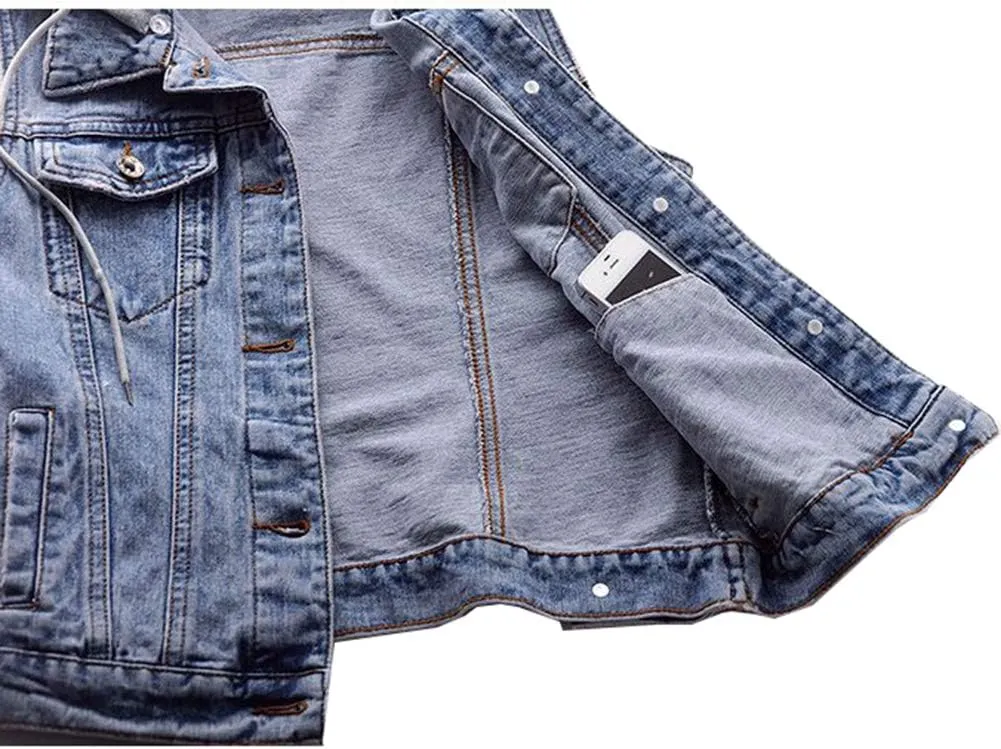 Kedera Women's Distressed Sleeveless Denim Vest with Detachable Hoodie
