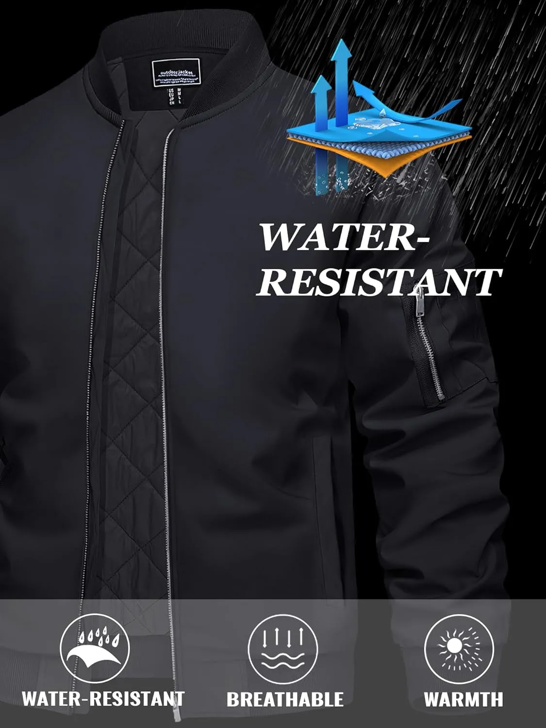 KEFITEVD Men's Jacket Winter Warm Bomber Jackets Full Zip Windbreaker Casual Windproof Jackets Coats