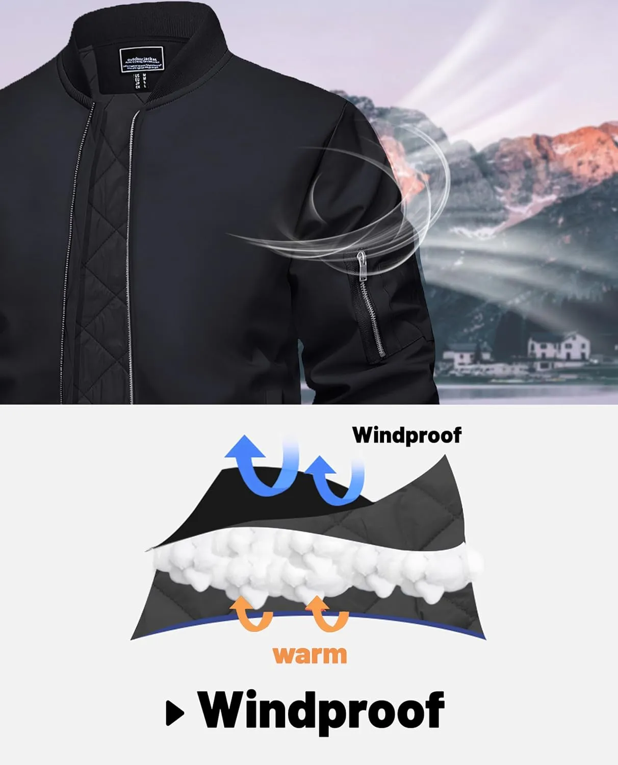 KEFITEVD Men's Jacket Winter Warm Bomber Jackets Full Zip Windbreaker Casual Windproof Jackets Coats