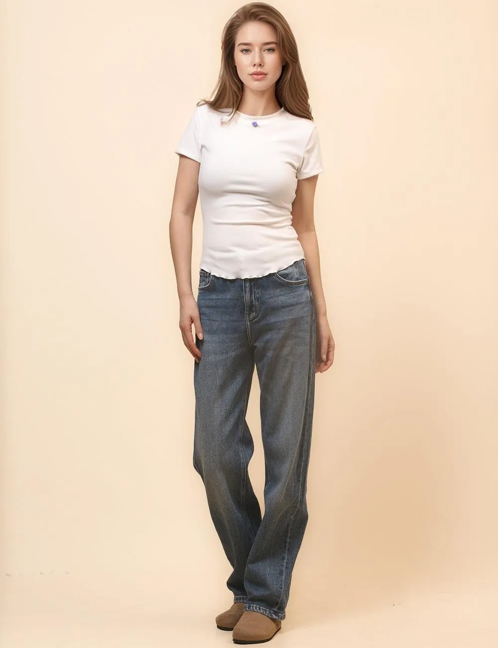 Ladies Solid Color Fleece T-Shirt SKT439