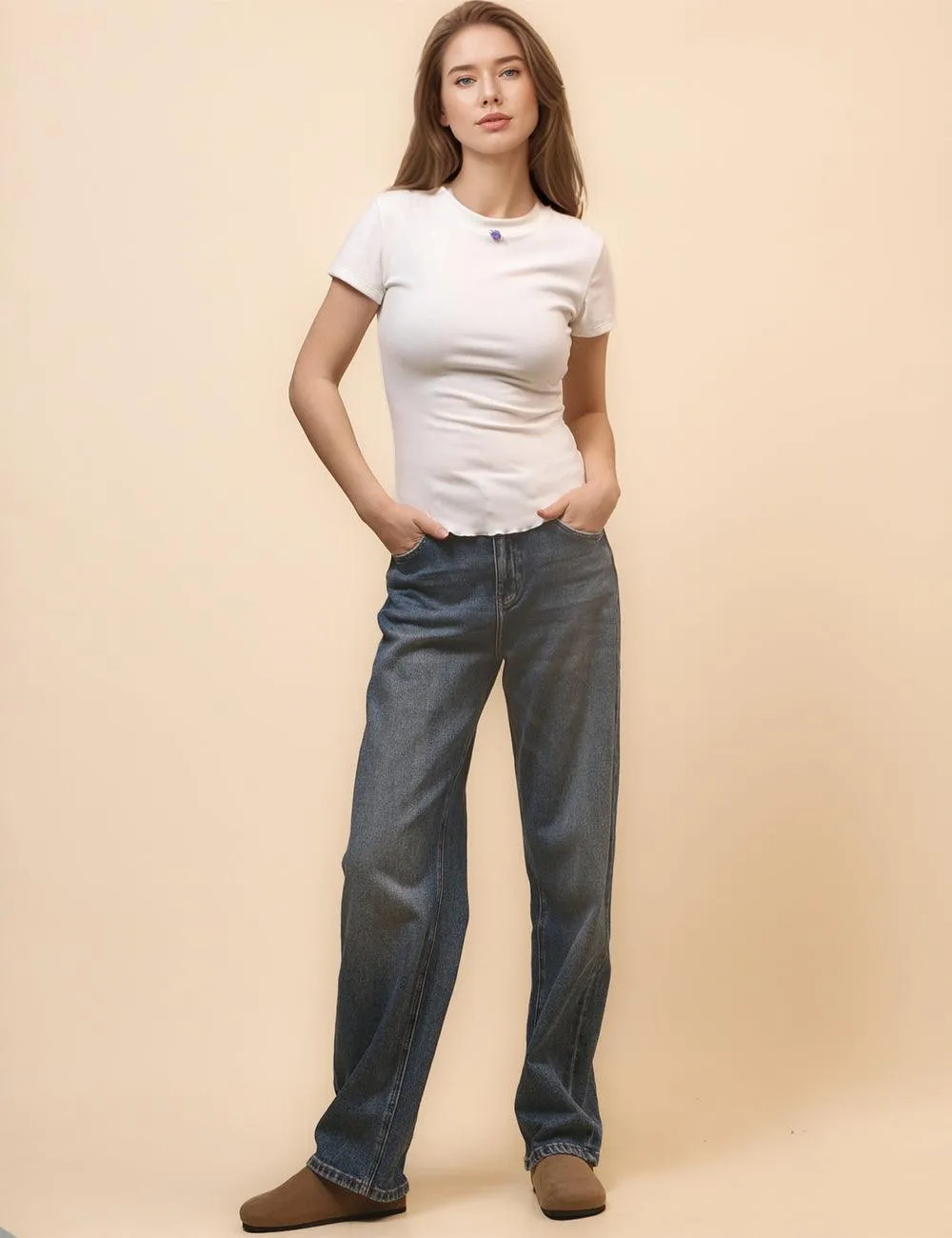 Ladies Solid Color Fleece T-Shirt SKT439
