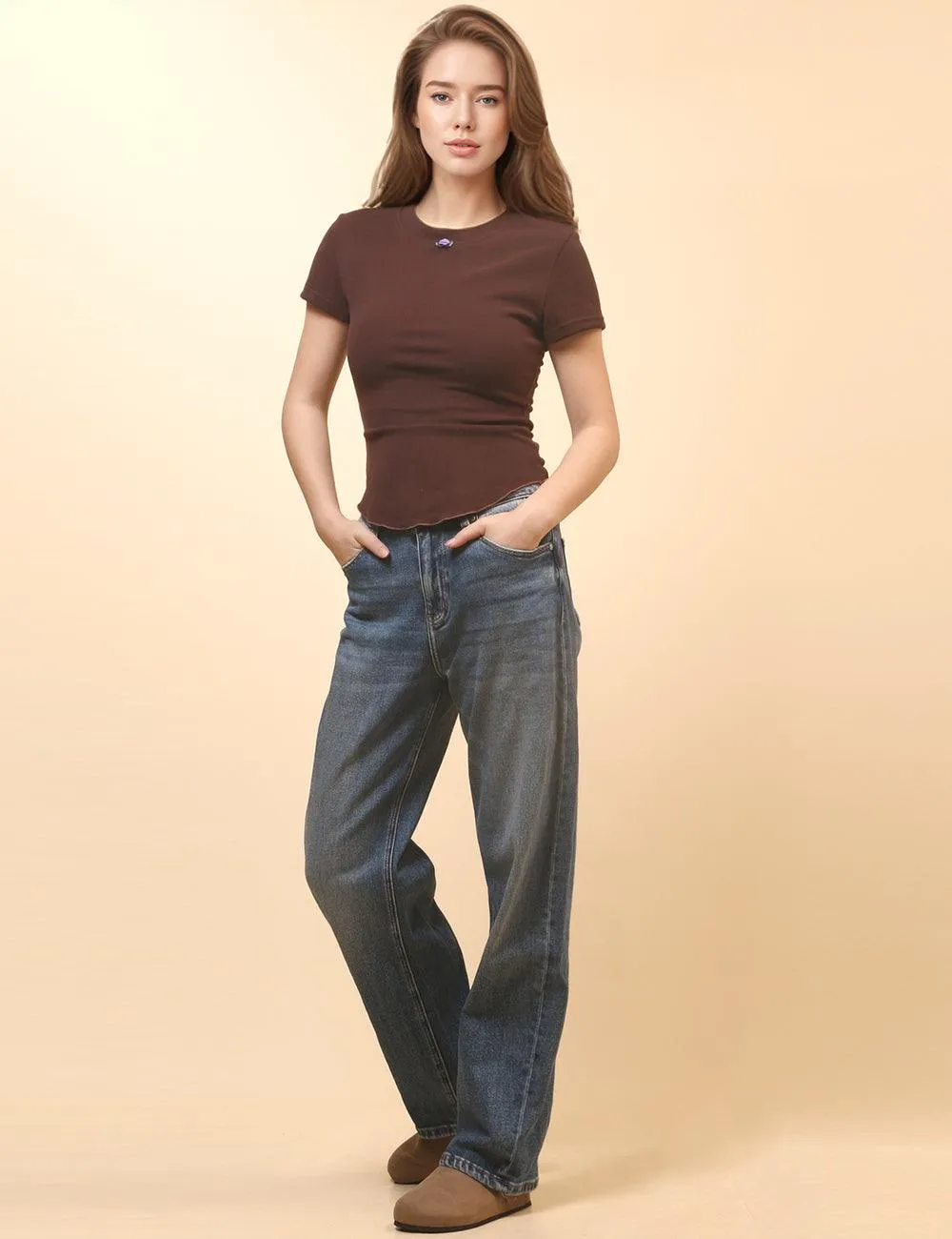 Ladies Solid Color Fleece T-Shirt SKT439