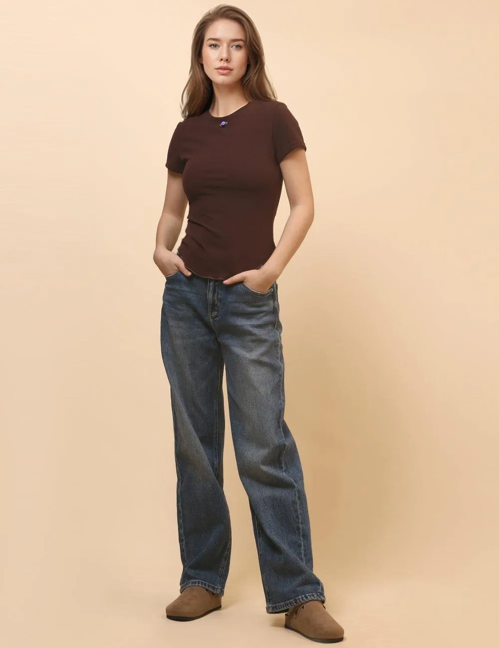 Ladies Solid Color Fleece T-Shirt SKT439