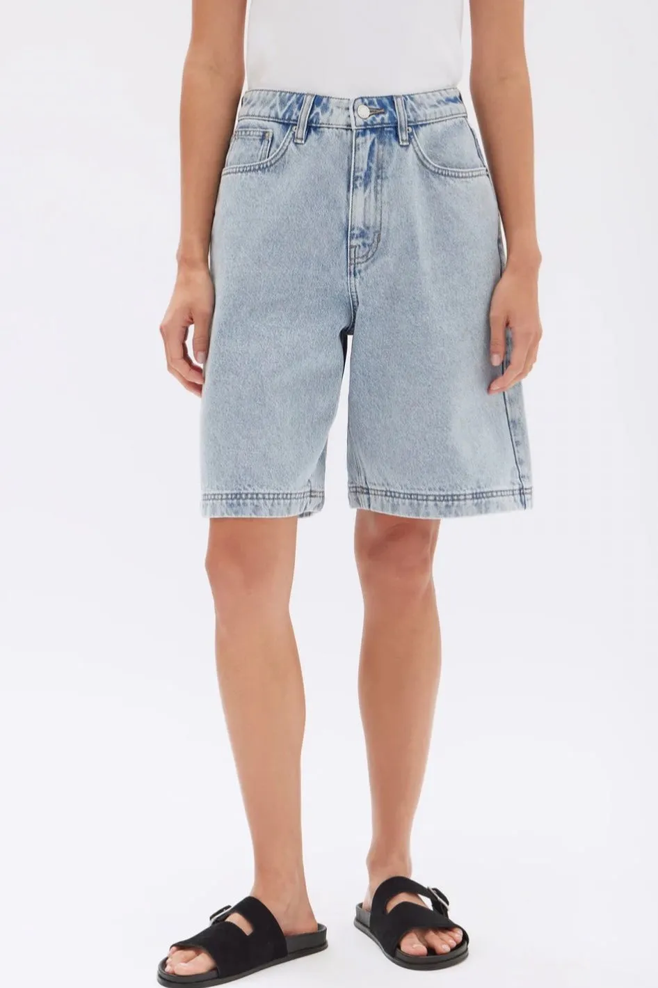 Longline Denim Short Bleach