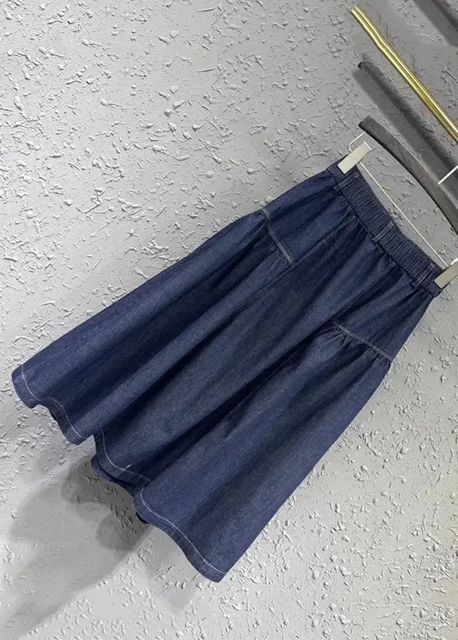 Loose Denim Blue Patchwork Button Elastic Waist A Line Skirt ML0766