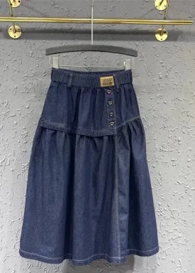 Loose Denim Blue Patchwork Button Elastic Waist A Line Skirt ML0766