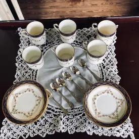 <€€ Vintage China TEA SET Stars On Blue Gold Rim C.B.L. England Retired