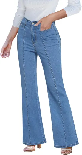 luvamia Flare Jeans for Women High Waisted Wide Leg Trendy Seamed Front Stretchy Denim Jean Pants Pockets Trouser Jeans
