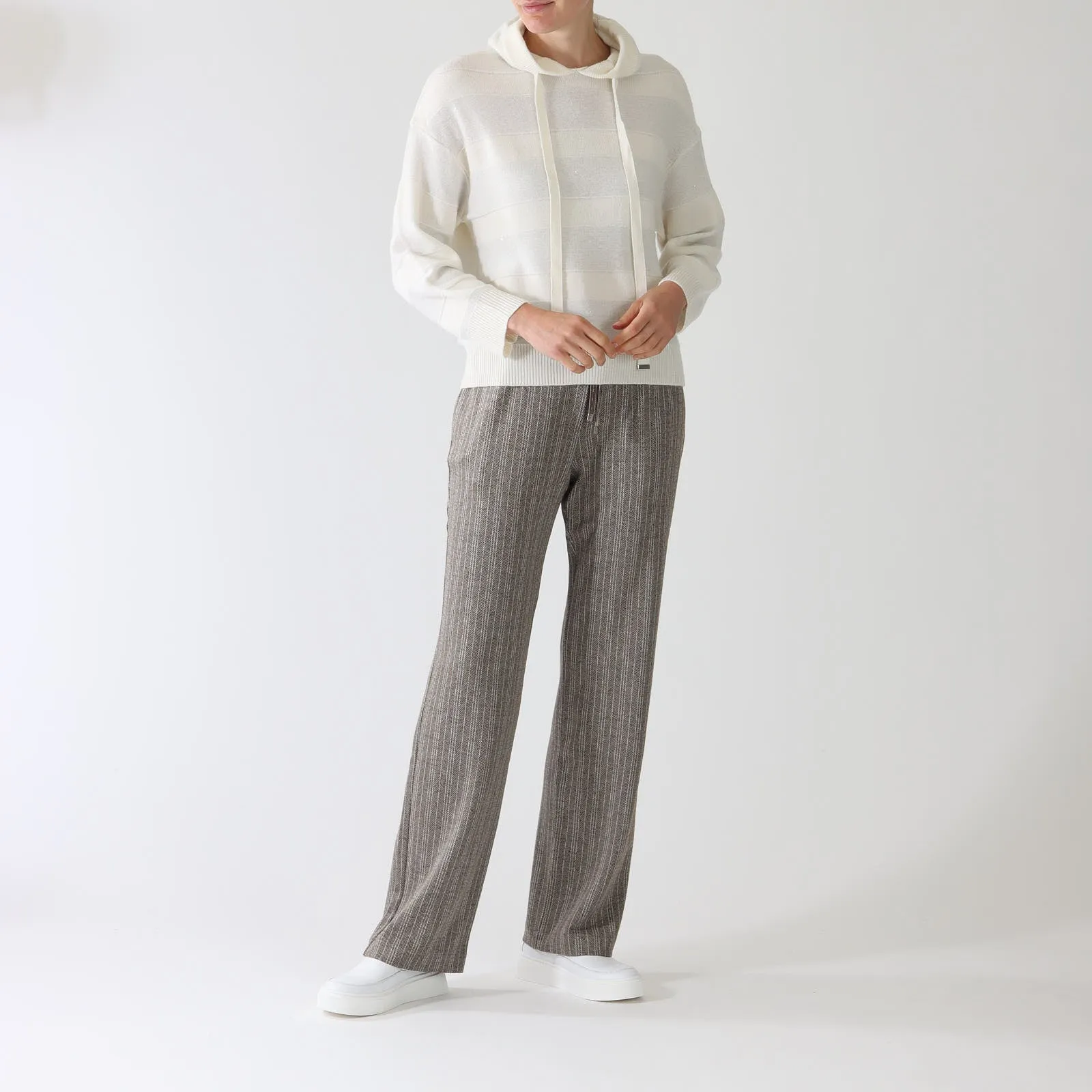 Marrone Striped Herringbone Wide Leg Pants