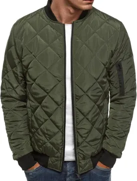 Mens Bomber Jackets Lightweight Jacket Coat Loose Fit Outwear Casual Sportswear Diamond Quilted Jackets
