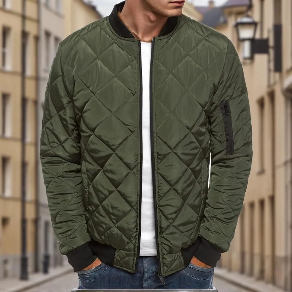 Mens Bomber Jackets Lightweight Jacket Coat Loose Fit Outwear Casual Sportswear Diamond Quilted Jackets