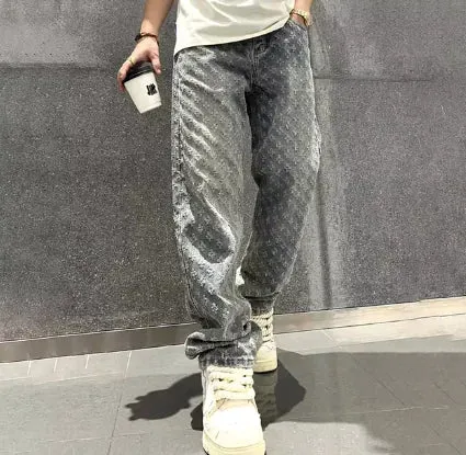 Men's Jacquard Denim Baggy Jeans^