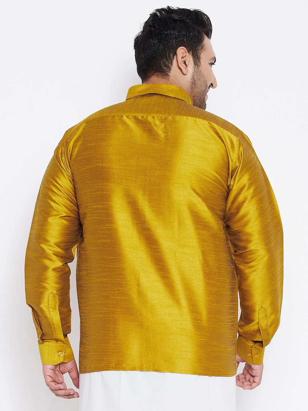 Men's Plus Mustard Silk Blend Ethnic Shirt - Vastramay
