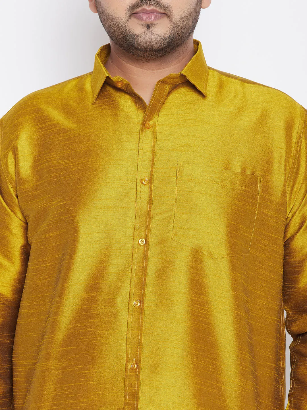 Men's Plus Mustard Silk Blend Ethnic Shirt - Vastramay