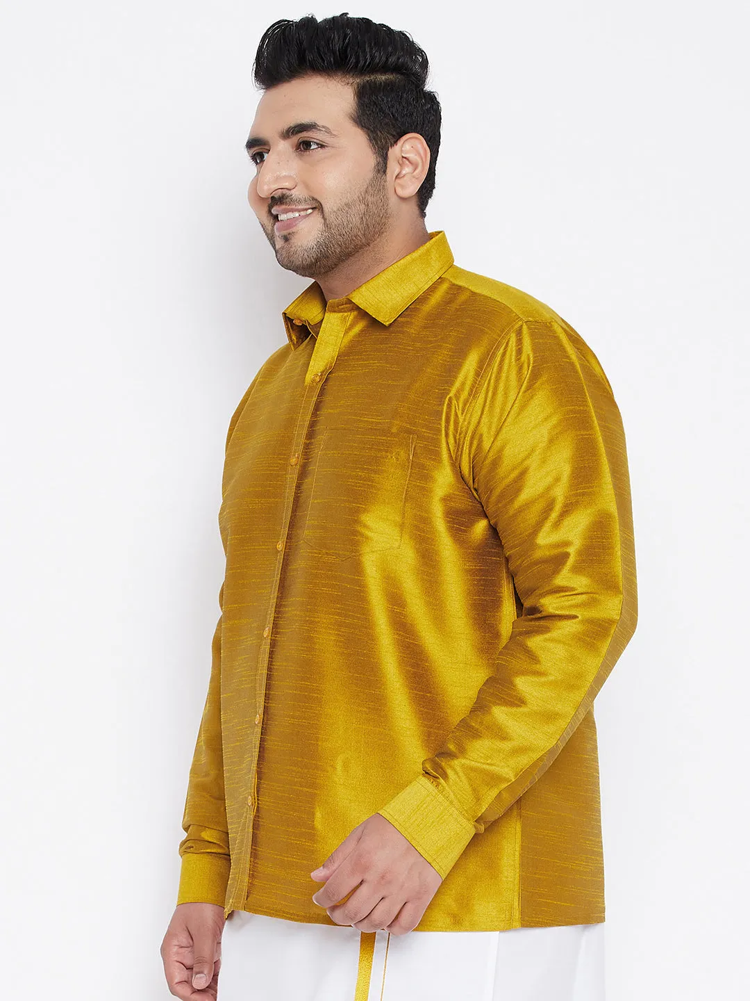 Men's Plus Mustard Silk Blend Ethnic Shirt - Vastramay