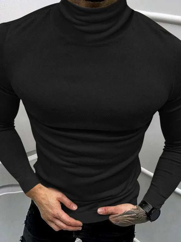 Men's Solid Color Turtleneck Long Sleeve T-Shirt