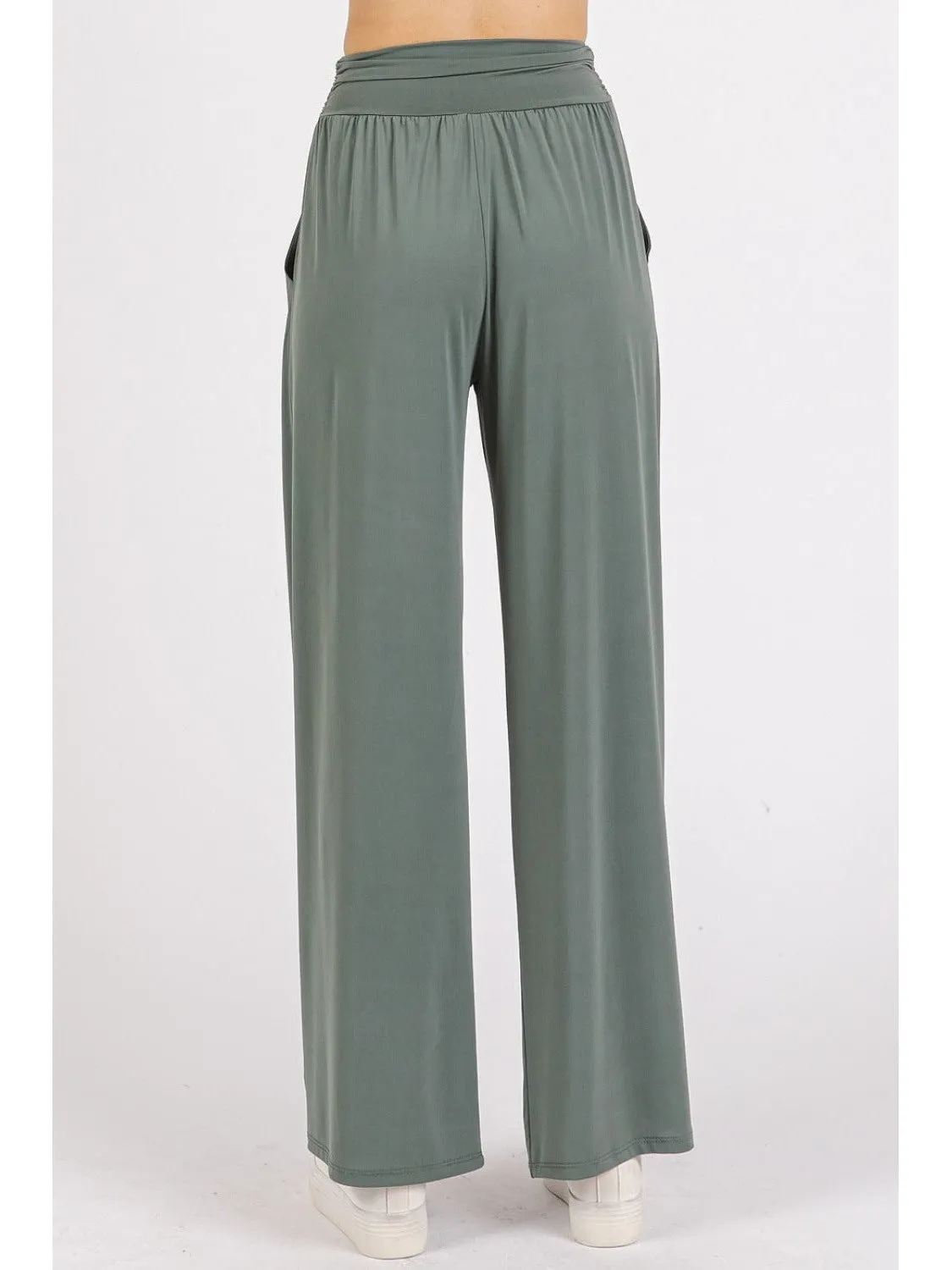 Mittoshop Stretch Banded Waist Wide Leg Pants with Pockets