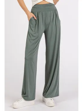 Mittoshop Stretch Banded Waist Wide Leg Pants with Pockets