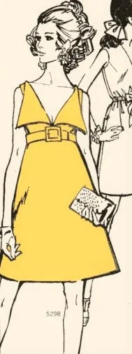 MOD 60s  Glam Cocktail Party Dress Pattern BUTTERICK 5298 Low V Neckline Wide Collar Empire Evening Dress Bust 34 Vintage Sewing Pattern