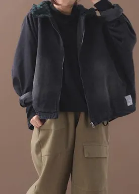 Modern black Fine crane coat Photography denim  hooded short coats