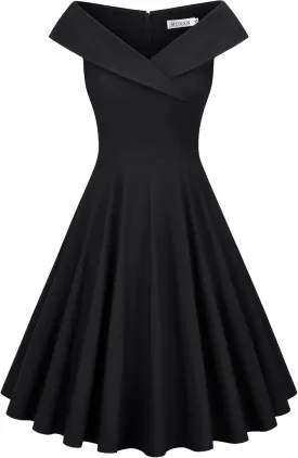 MUXXN Women's 1950s Retro Vintage Sleeveless V Neck Midi Cocktail Swing Dress