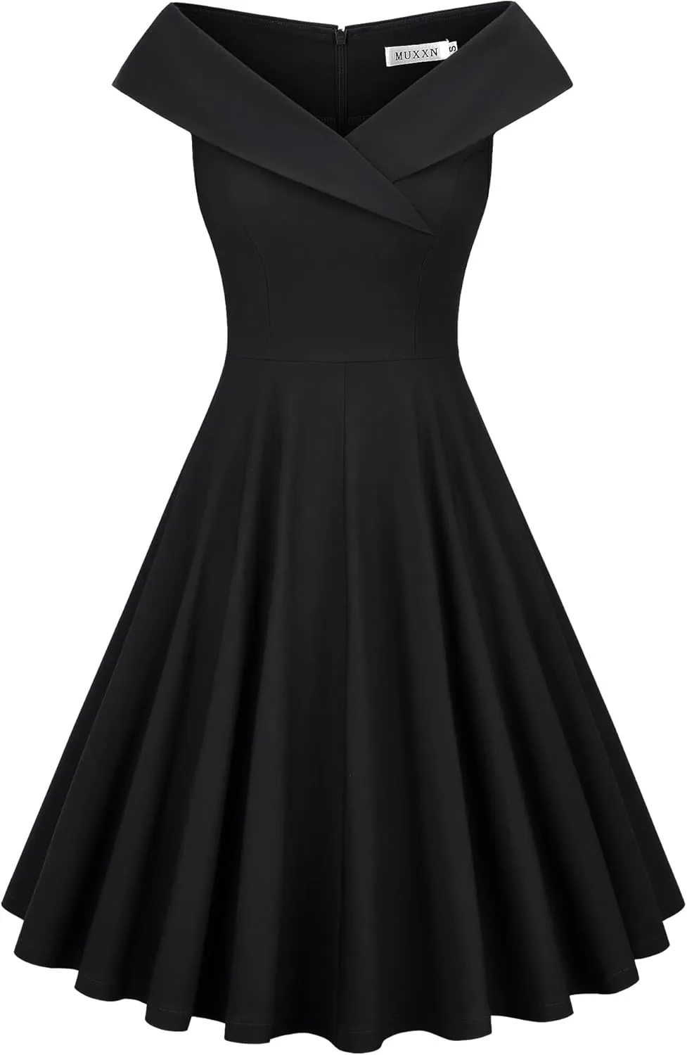 MUXXN Women's 1950s Retro Vintage Sleeveless V Neck Midi Cocktail Swing Dress