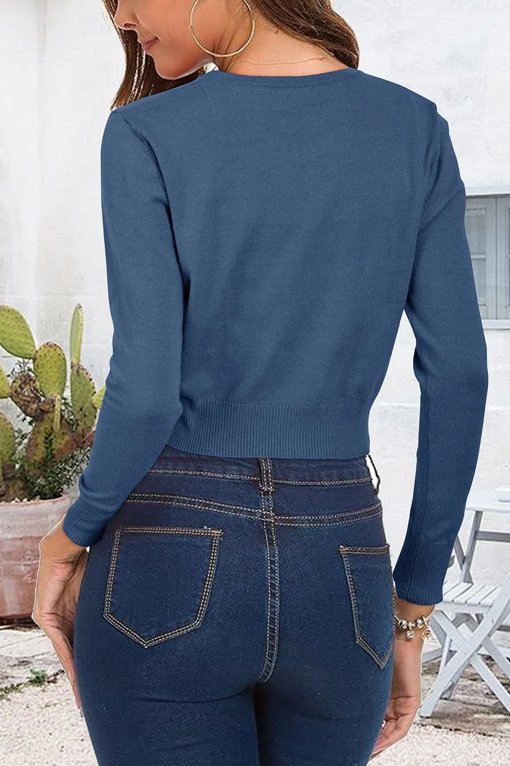Newshows Cropped Cardigan Sweaters for Women 2025 Crew Neck Button Down Open Front Knit Bolero Shrugs