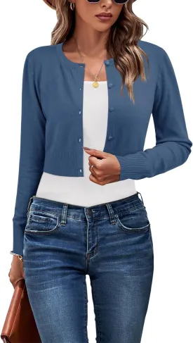 Newshows Cropped Cardigan Sweaters for Women 2025 Crew Neck Button Down Open Front Knit Bolero Shrugs