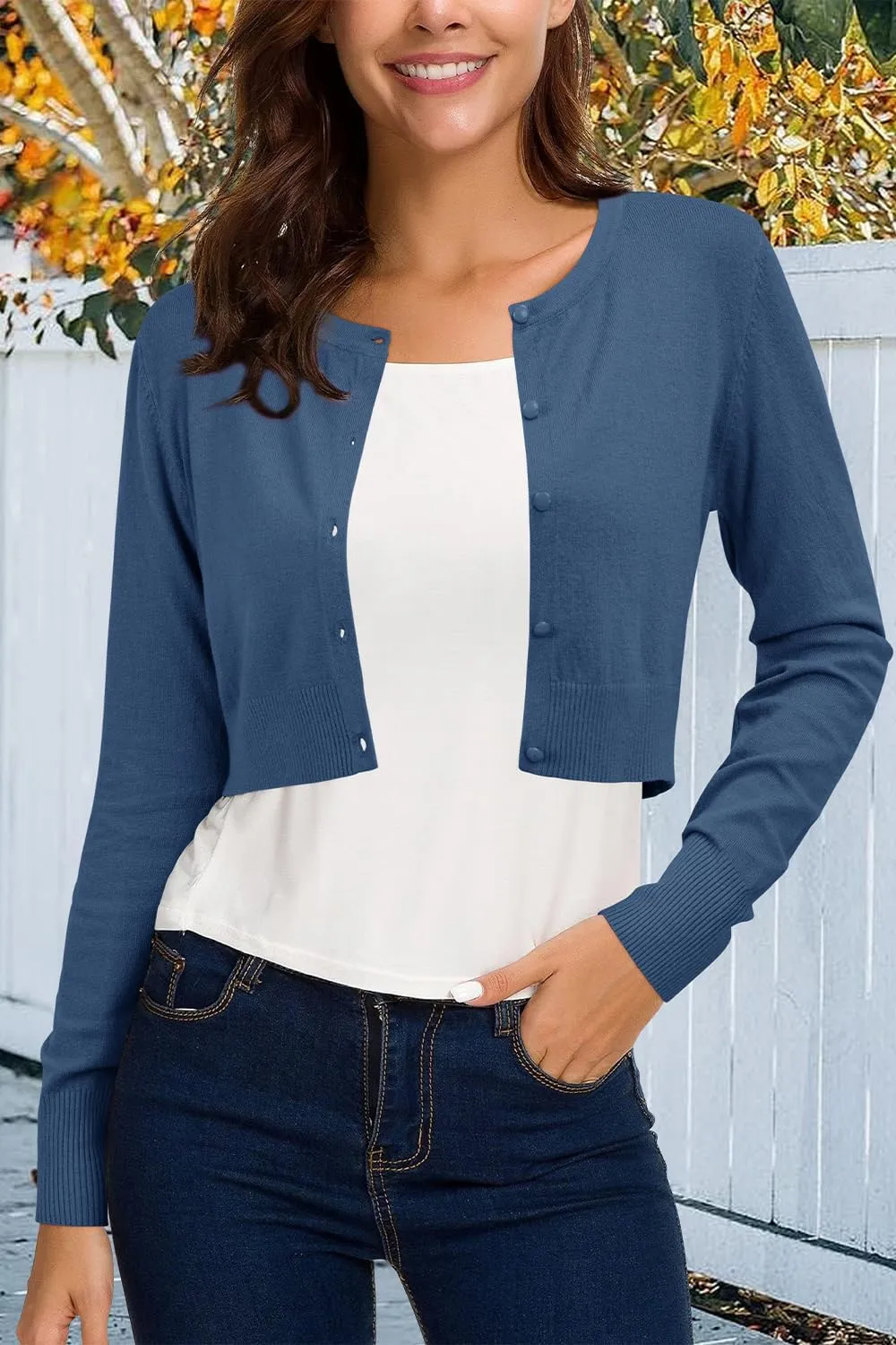 Newshows Cropped Cardigan Sweaters for Women 2025 Crew Neck Button Down Open Front Knit Bolero Shrugs