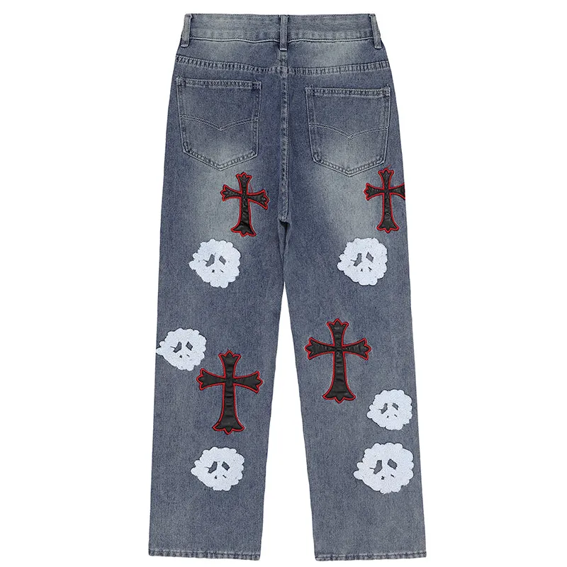 PopFlying Distressed Jeans Chrome Heart Ghost