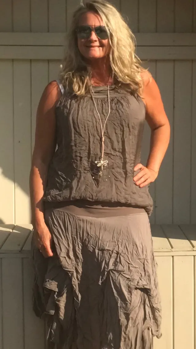 Pure Silk Vest Top in Mocha Made In Italy by Feathers Of Italy One Size