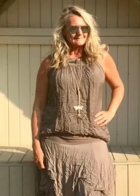 Pure Silk Vest Top in Mocha Made In Italy by Feathers Of Italy One Size
