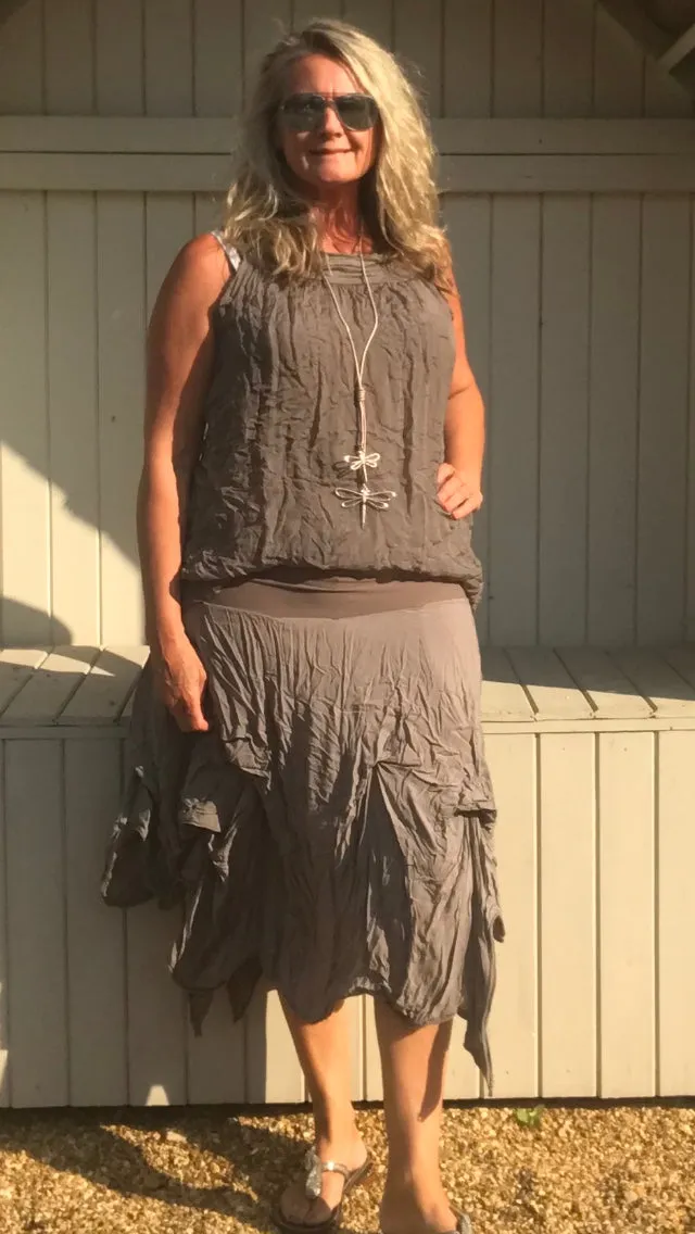 Pure Silk Vest Top in Mocha Made In Italy by Feathers Of Italy One Size