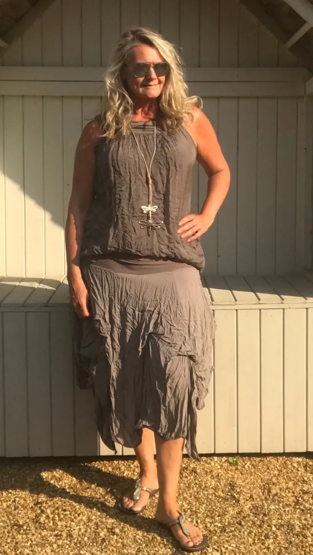 Pure Silk Vest Top in Mocha Made In Italy by Feathers Of Italy One Size