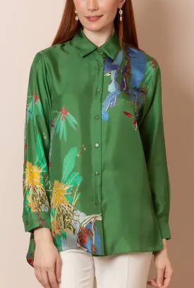 Quinn Silk Twill Artistic Button Down Shirt in Green
