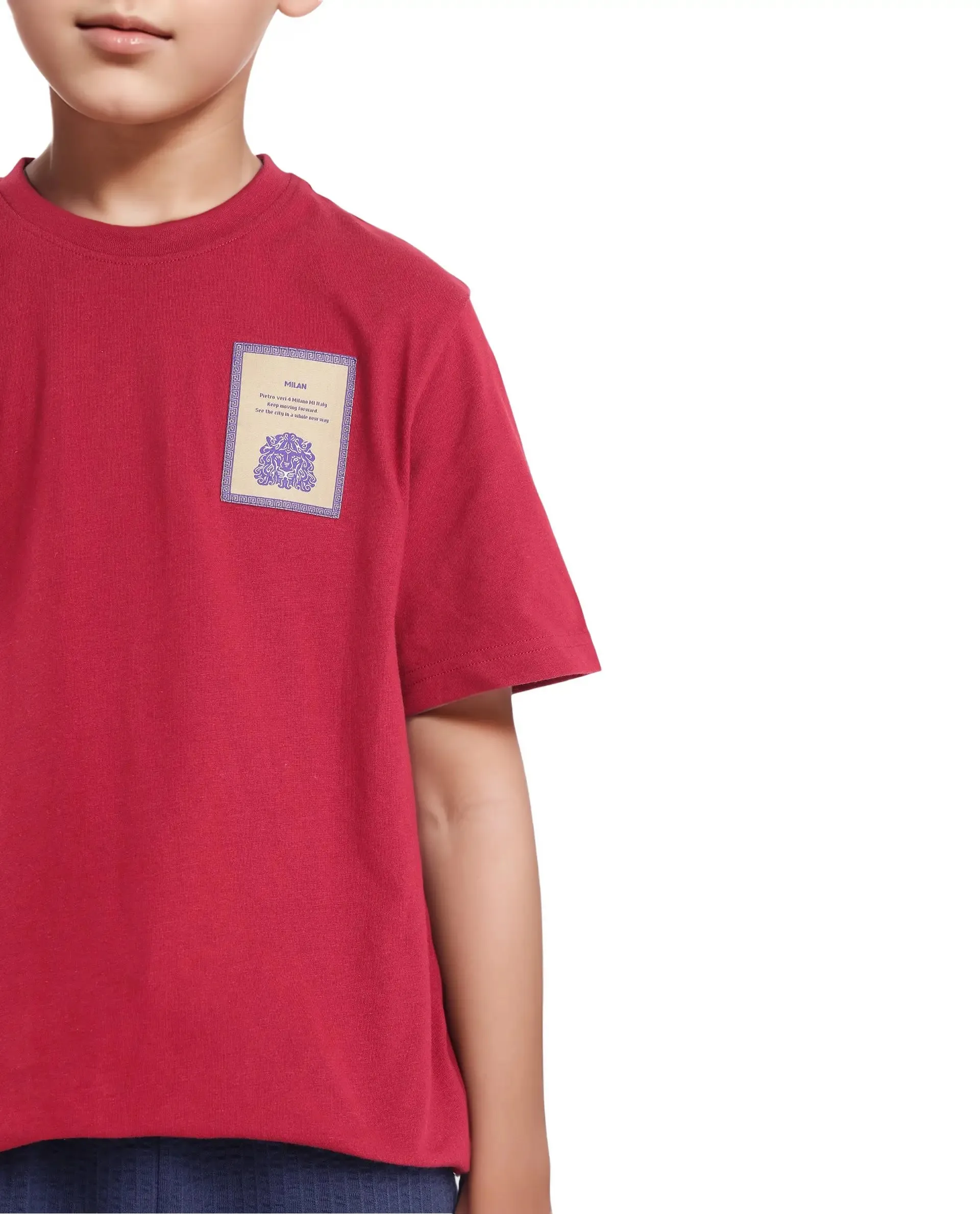 Rare Ones Kids Citz Dark Red Cotton Short Sleeve Crew Neck Solid T-Shirt