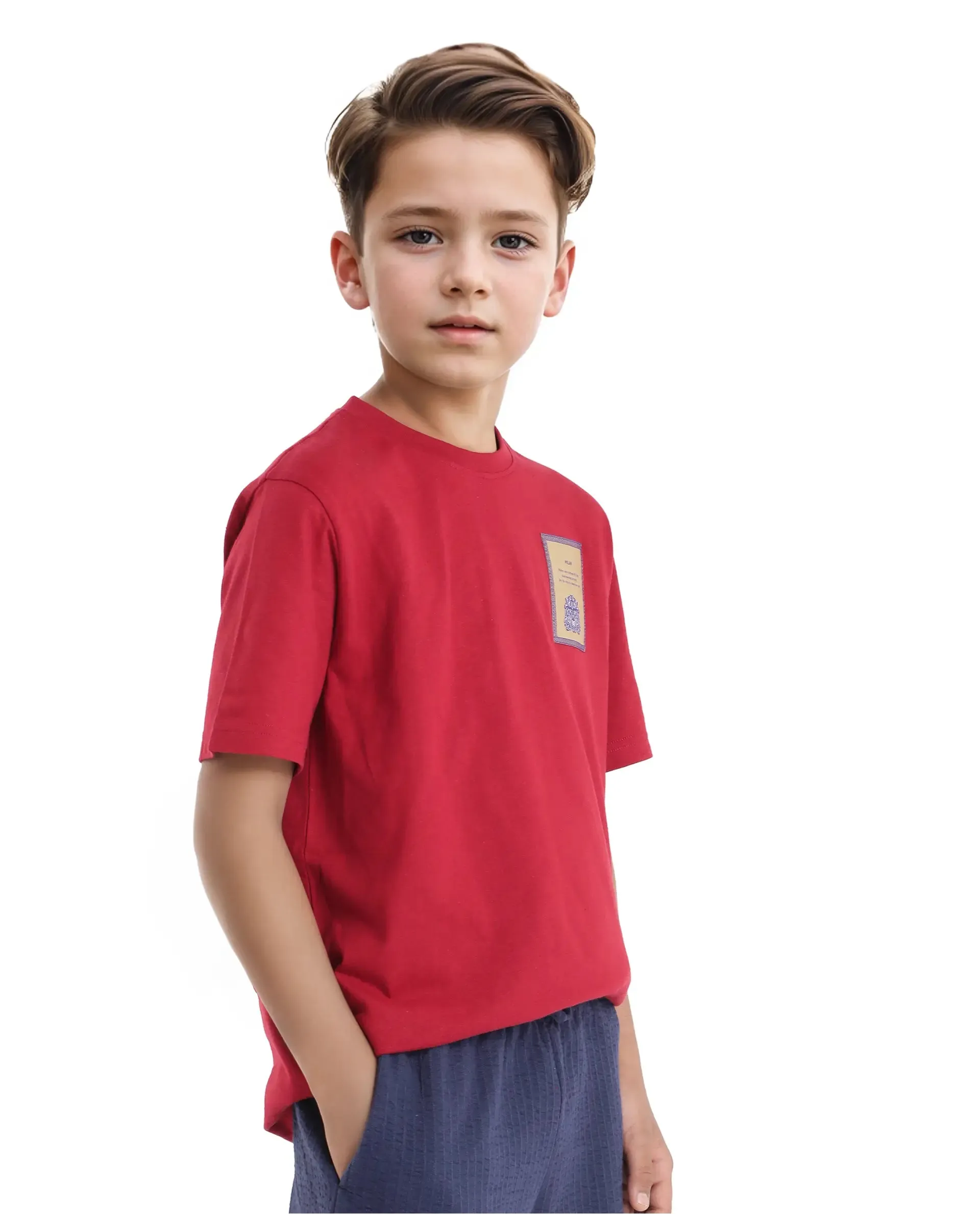 Rare Ones Kids Citz Dark Red Cotton Short Sleeve Crew Neck Solid T-Shirt