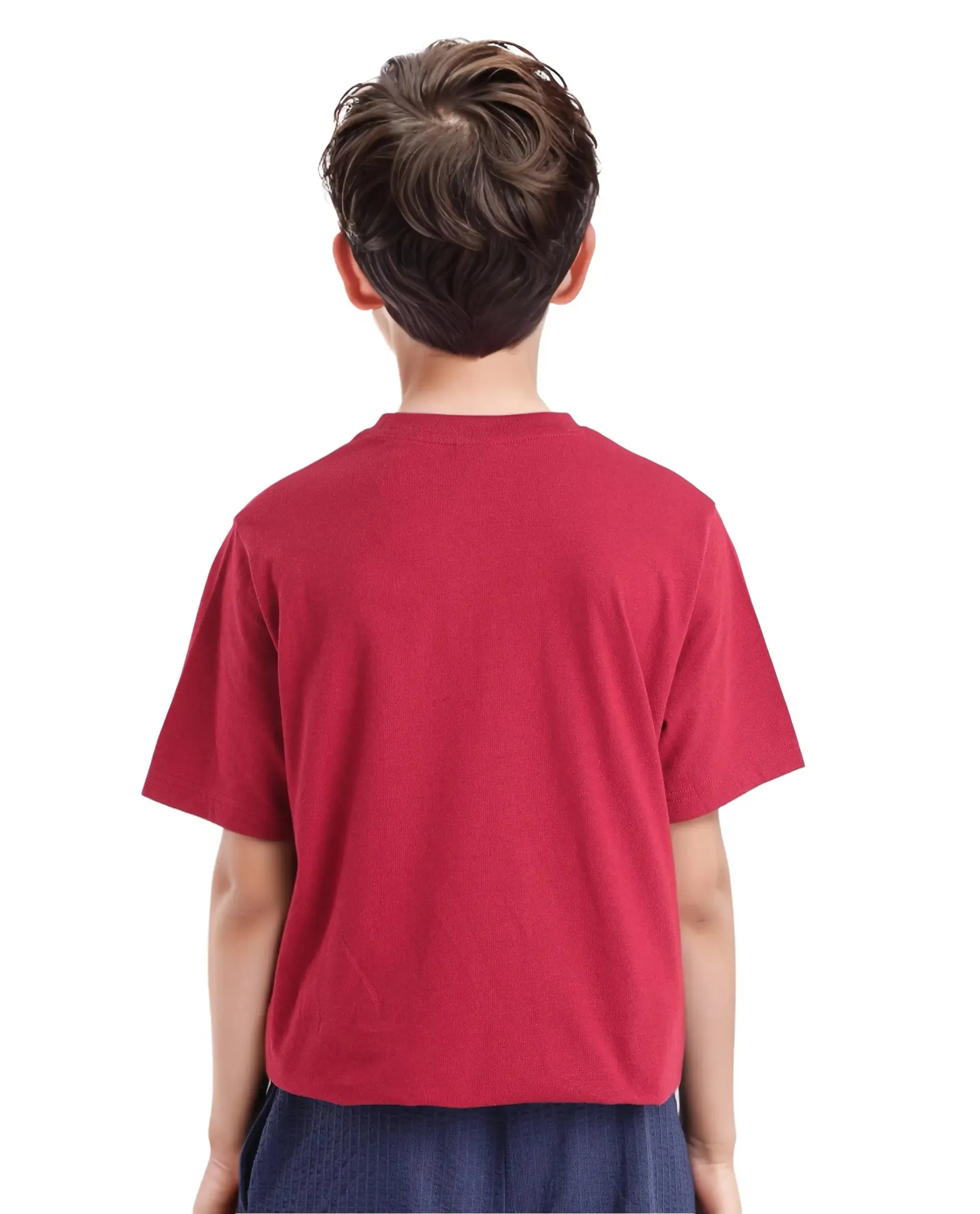 Rare Ones Kids Citz Dark Red Cotton Short Sleeve Crew Neck Solid T-Shirt
