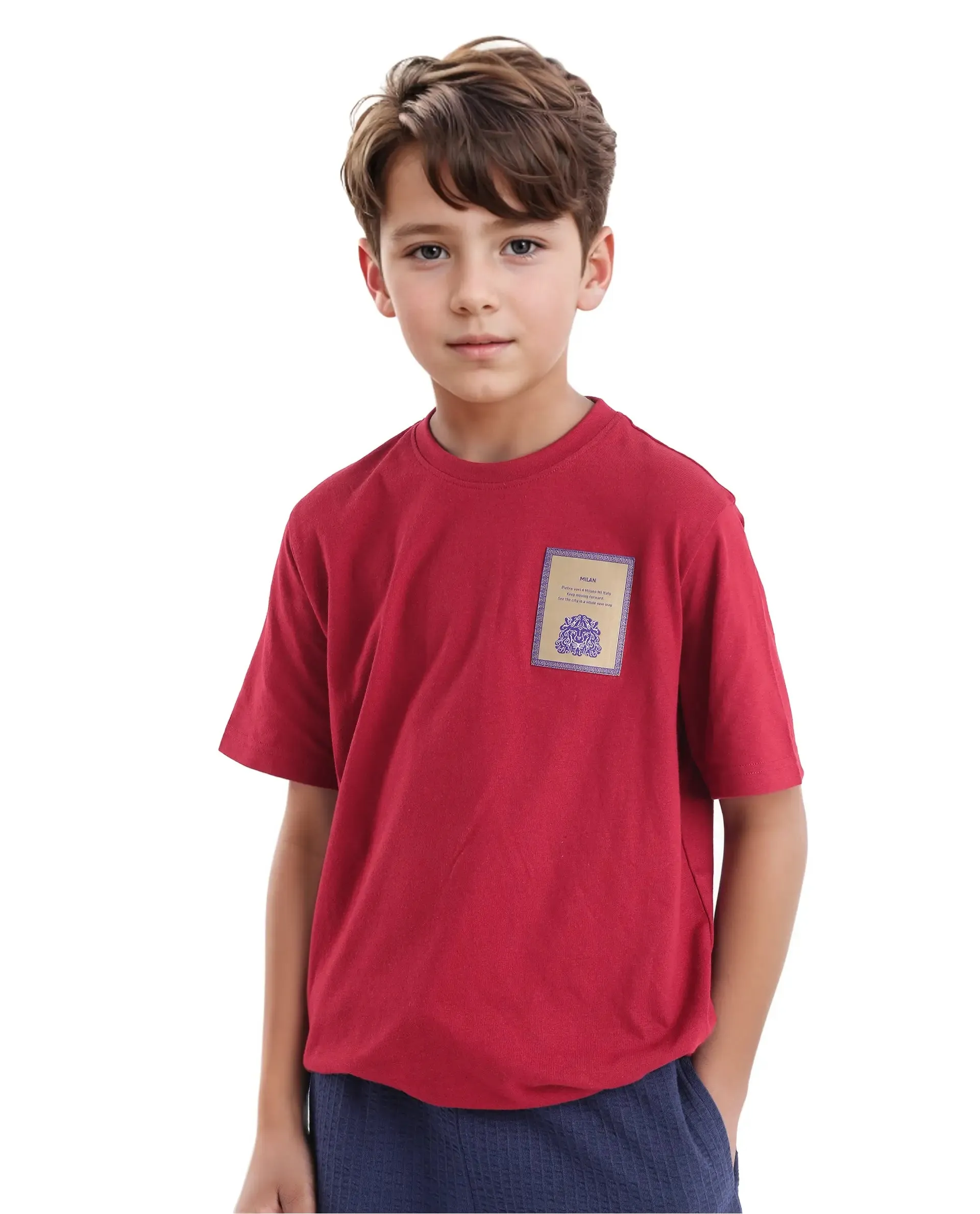 Rare Ones Kids Citz Dark Red Cotton Short Sleeve Crew Neck Solid T-Shirt