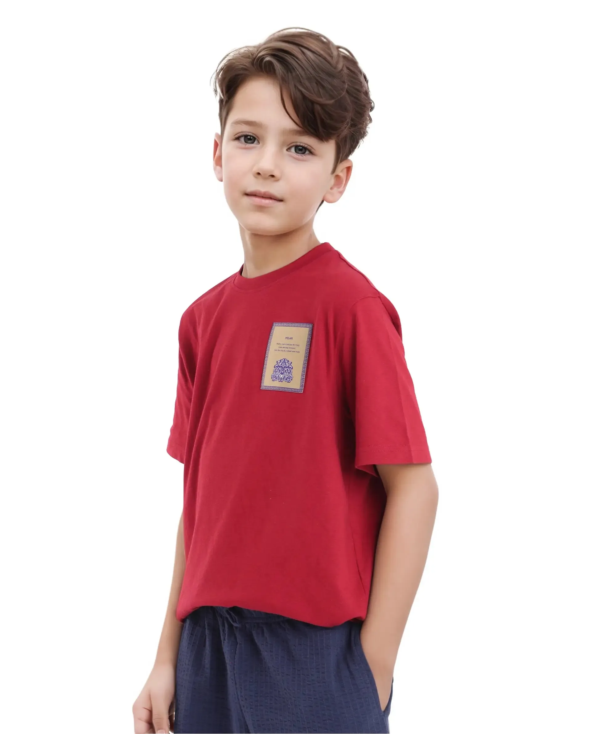 Rare Ones Kids Citz Dark Red Cotton Short Sleeve Crew Neck Solid T-Shirt