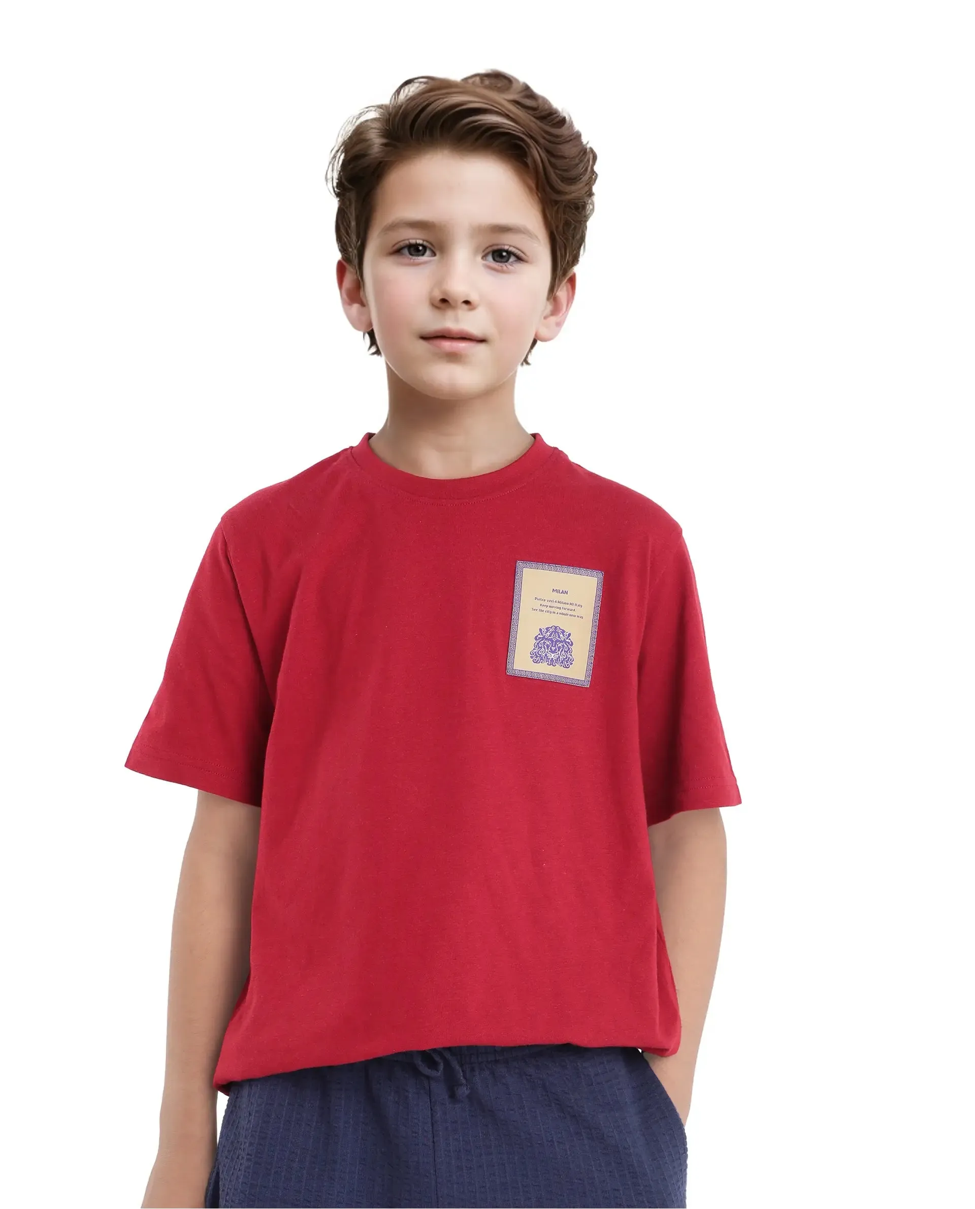 Rare Ones Kids Citz Dark Red Cotton Short Sleeve Crew Neck Solid T-Shirt