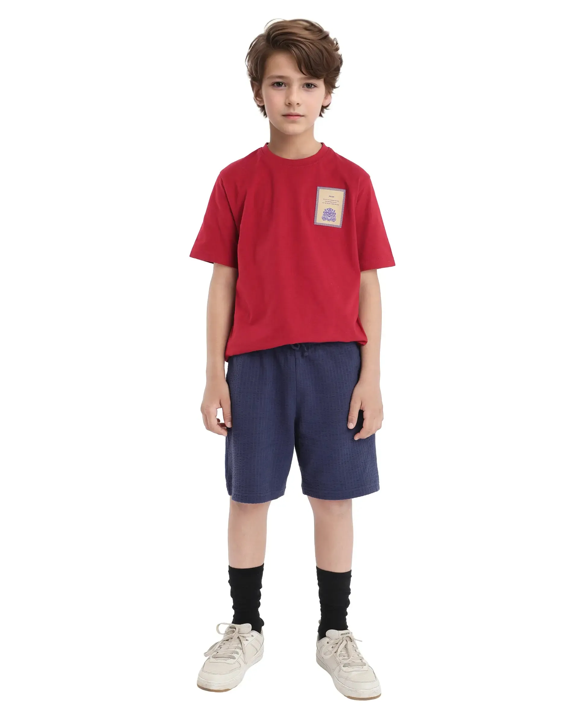Rare Ones Kids Citz Dark Red Cotton Short Sleeve Crew Neck Solid T-Shirt